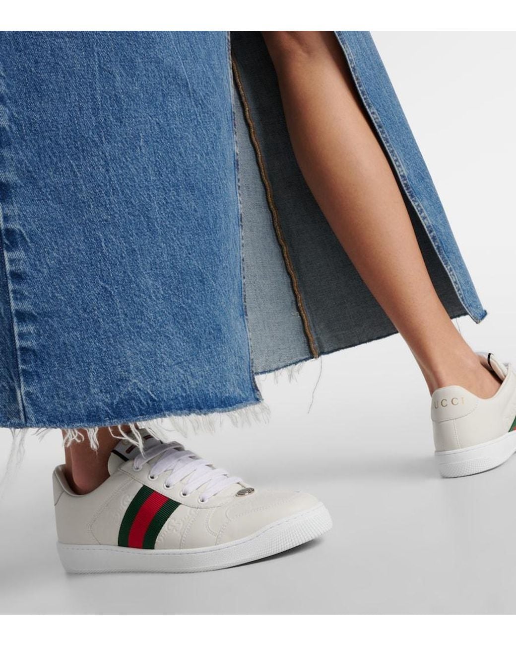 Gucci White Interlocking G Stripe Leder Low-Top Sneakers