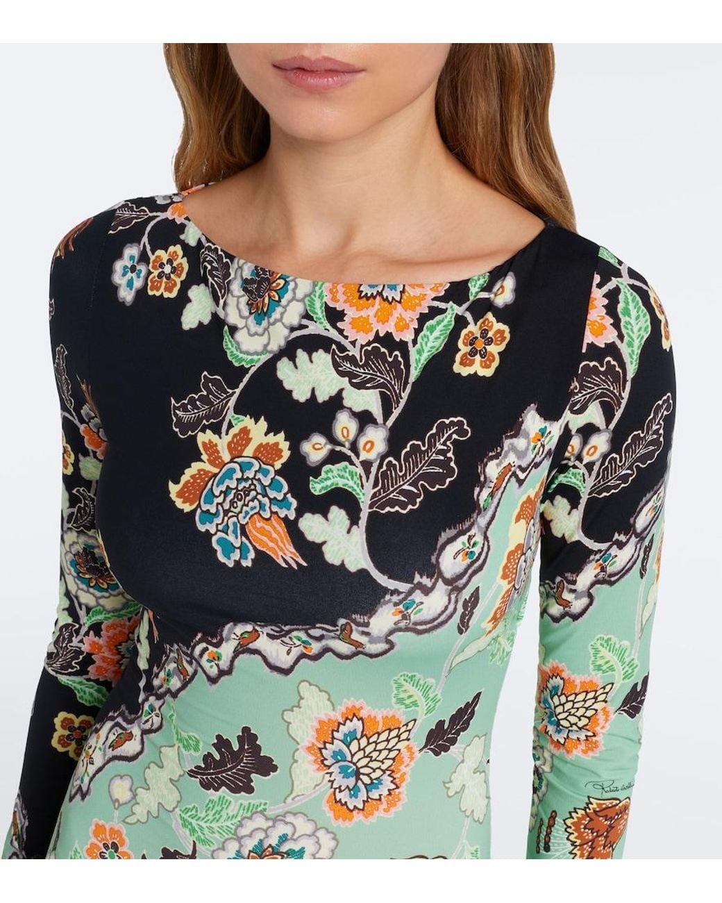 Roberto Cavalli Green Floral Maxi Dress