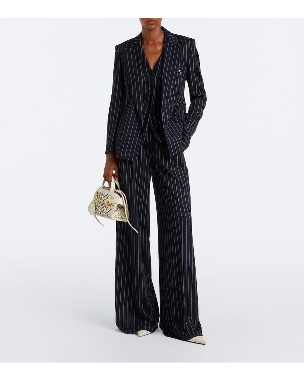 Max Mara Black Pinstripe Double-Breasted Jersey Blazer
