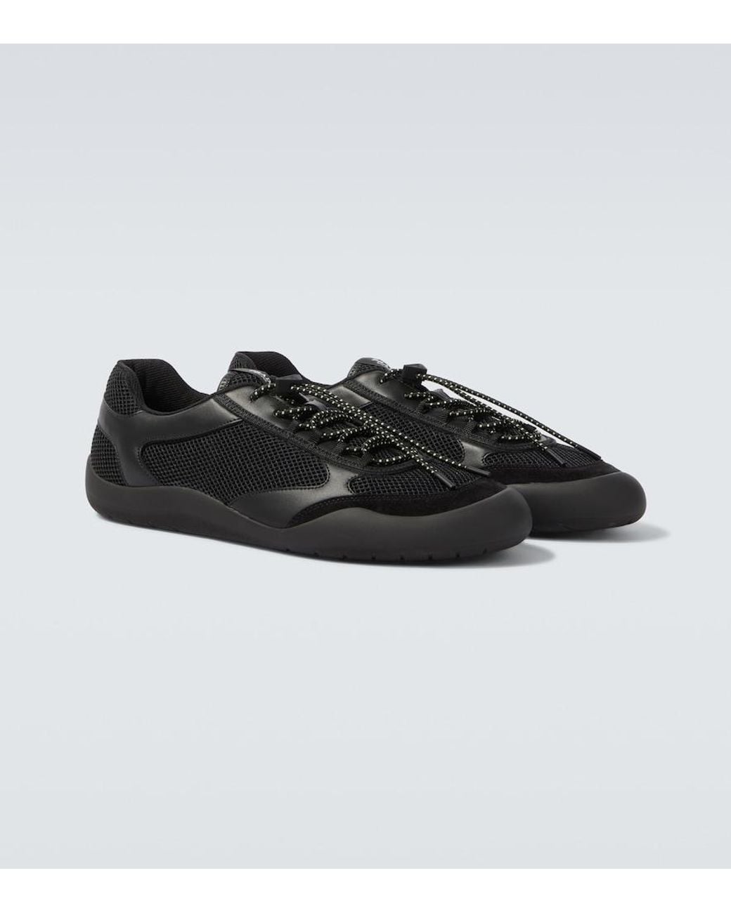 Prada Black Speedrock Leather-Trimmed Sneakers for men