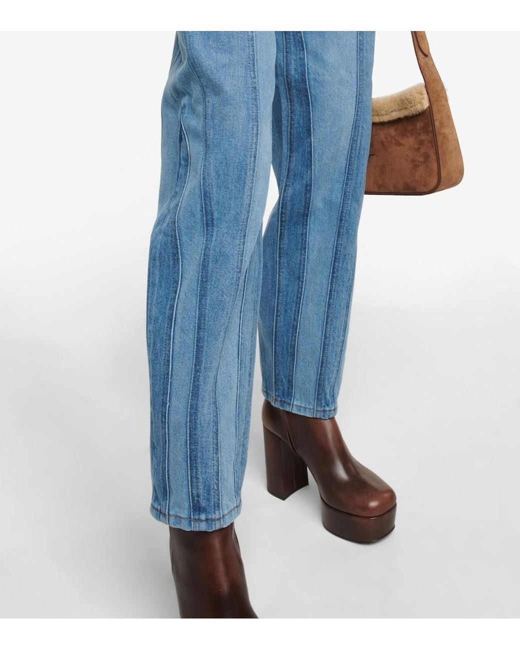 FRAME Blue Warped Stripe Barrel High-rise Jeans