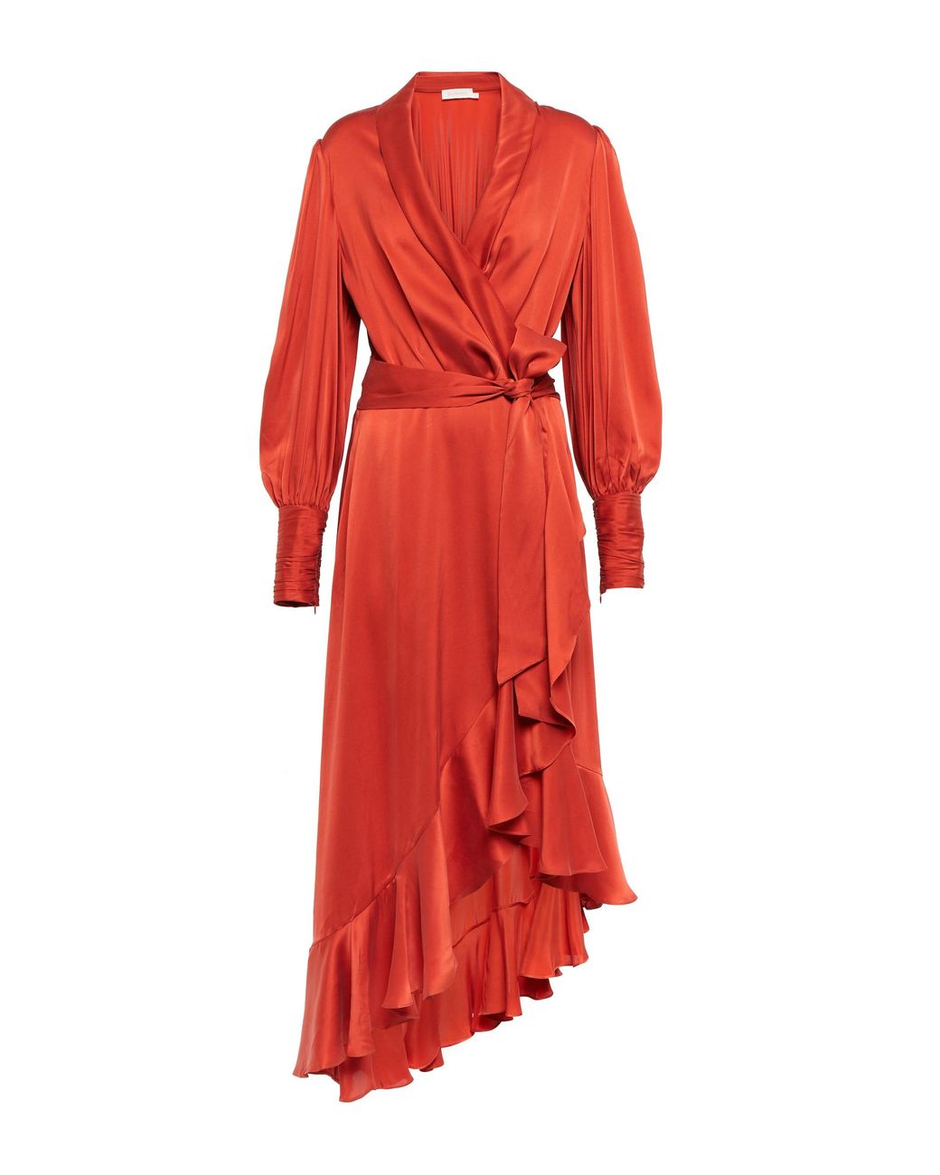 Zimmermann Silk Satin Wrap Midi Dress in Red | Lyst