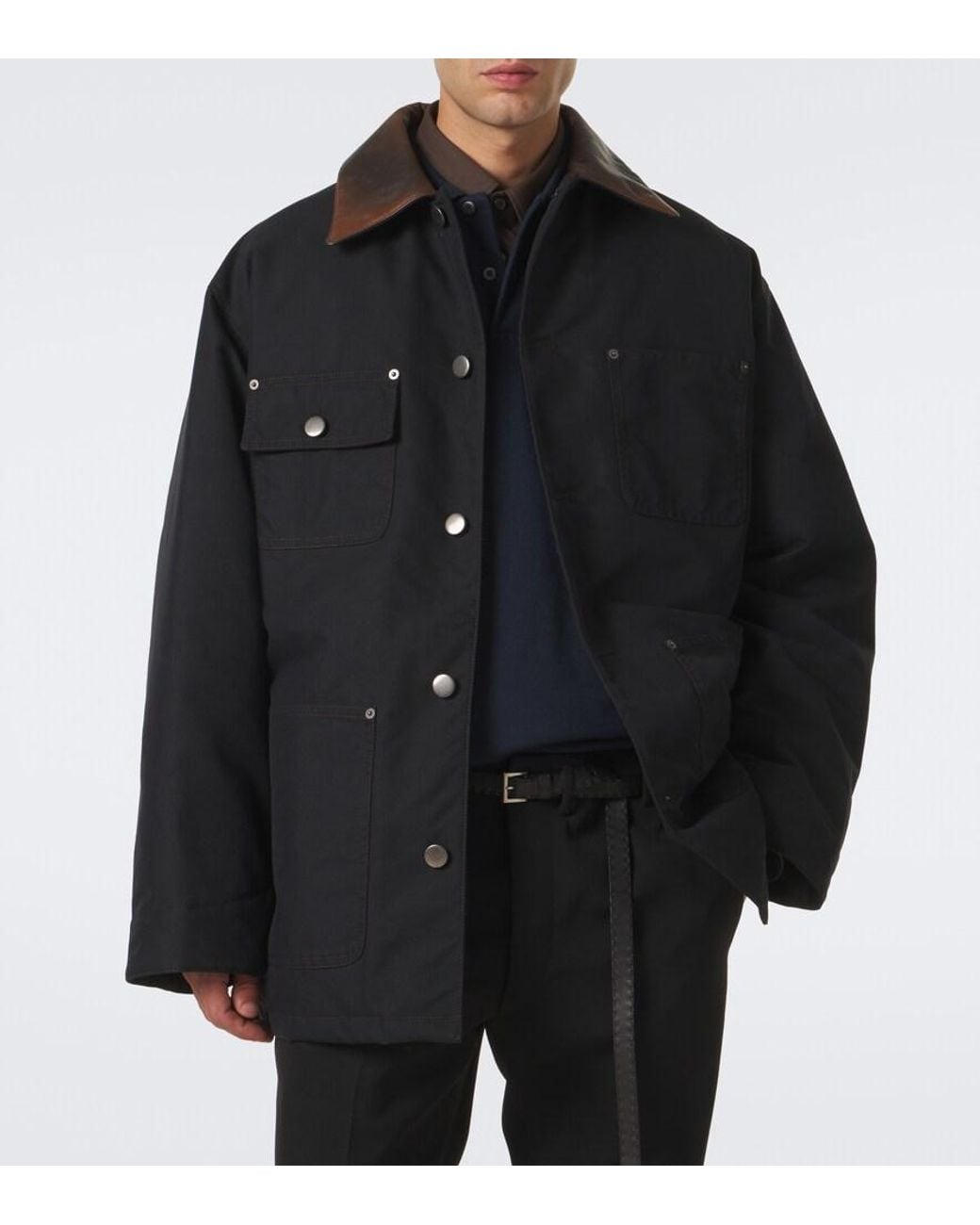 Prada Black Leather-Trimmed Technical Cotton-Blend Jacket for men