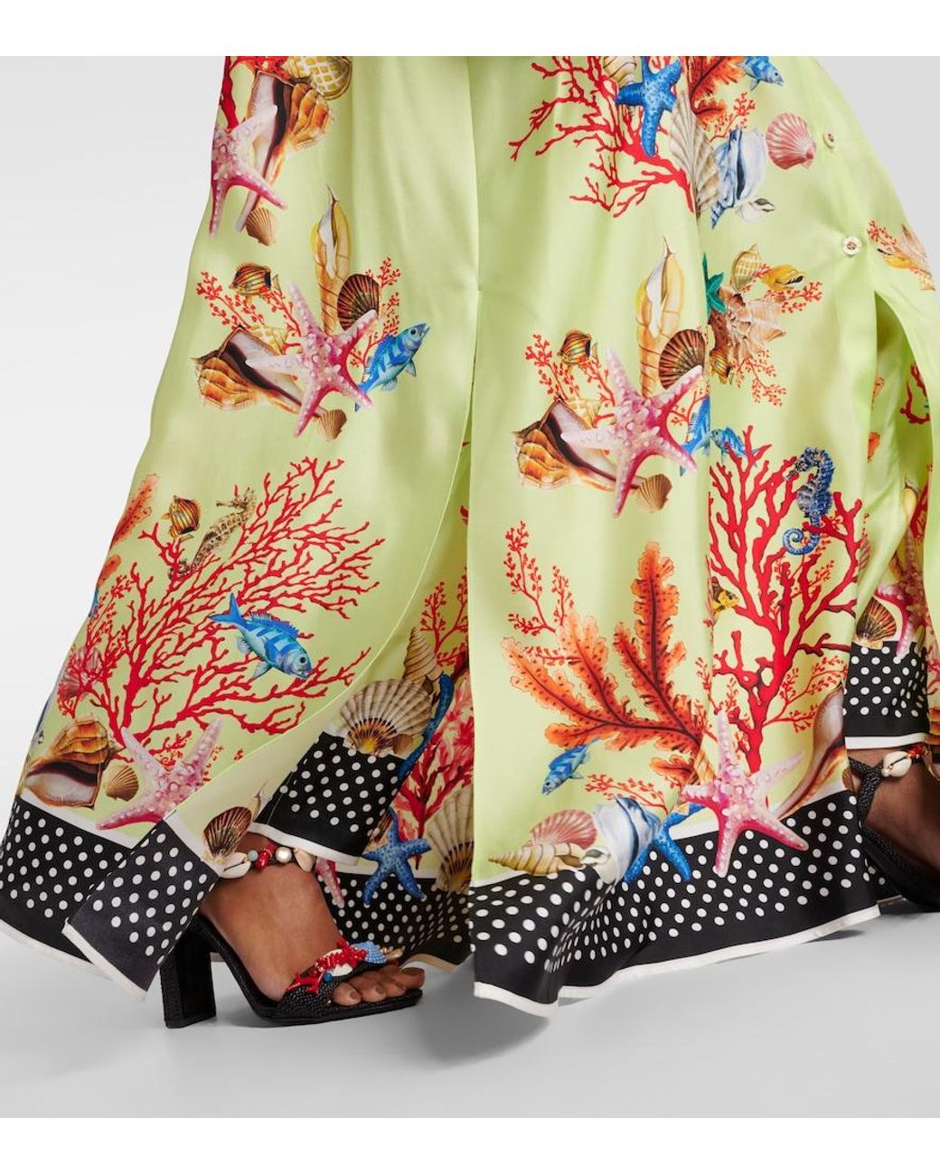 Dolce & Gabbana Green Capri Printed Silk Satin Shirt Dress