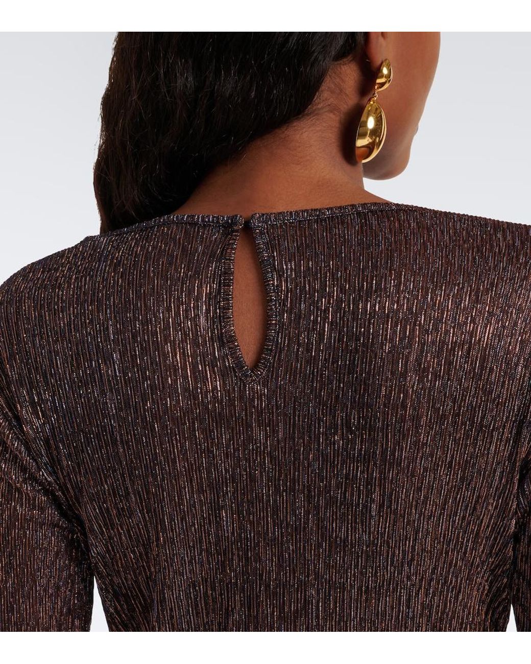Cala De La Cruz Brown Loreta Knitted Lame Top