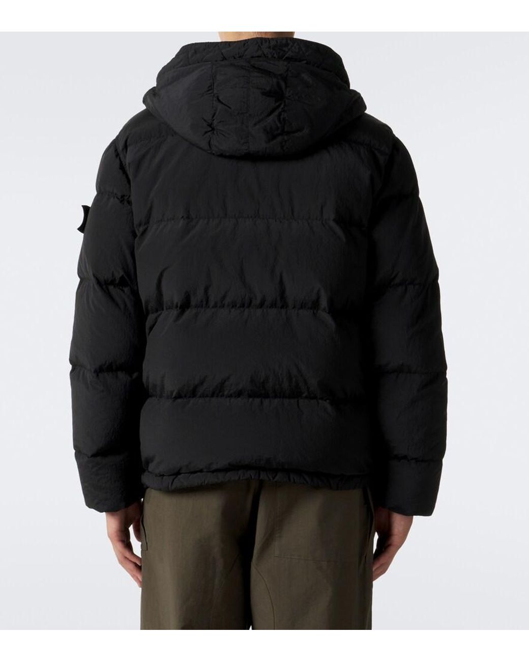 Stone Island Black Hooded Down Jacket for men
