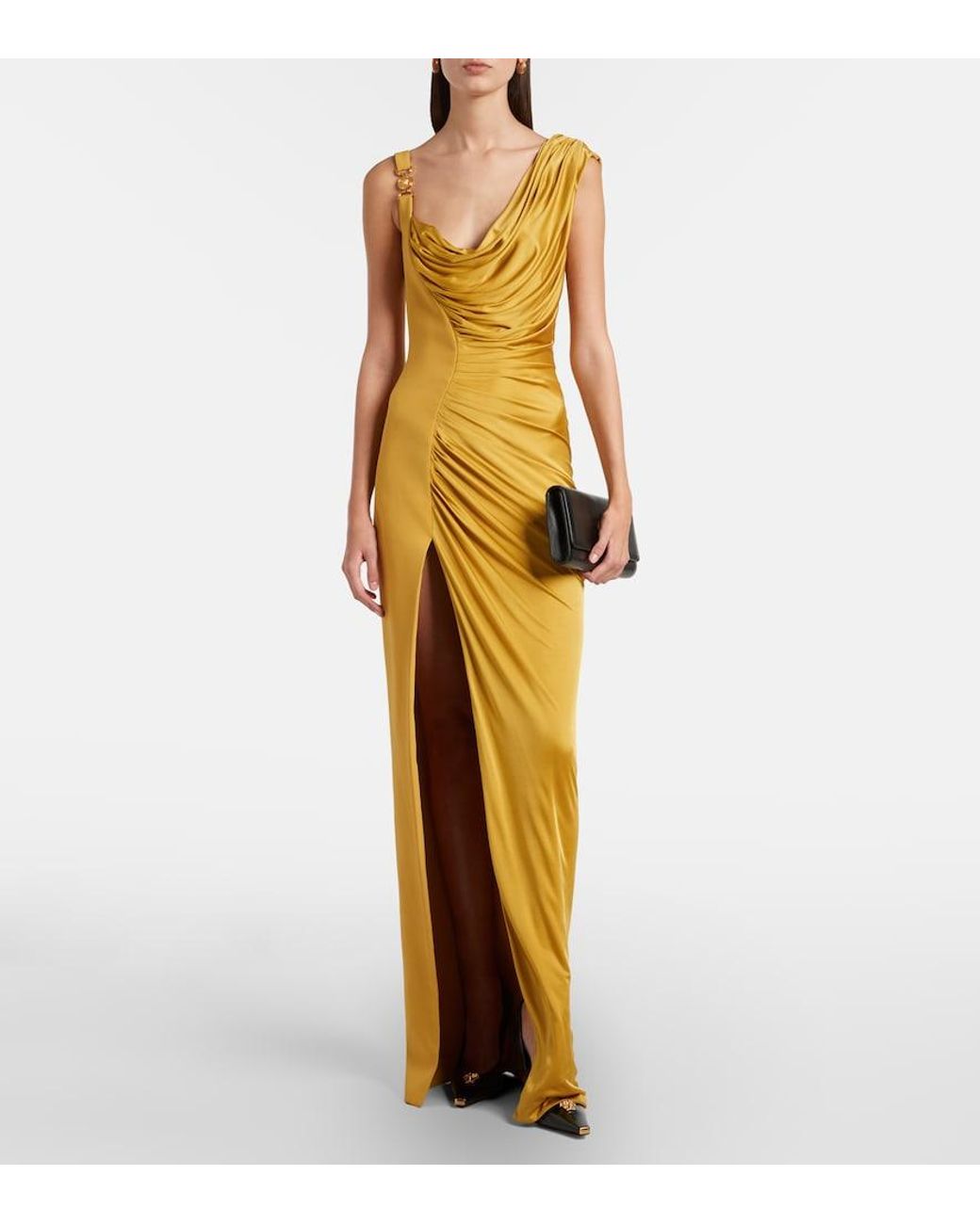 Versace Metallic Medusa '95 Draped Jersey Gown