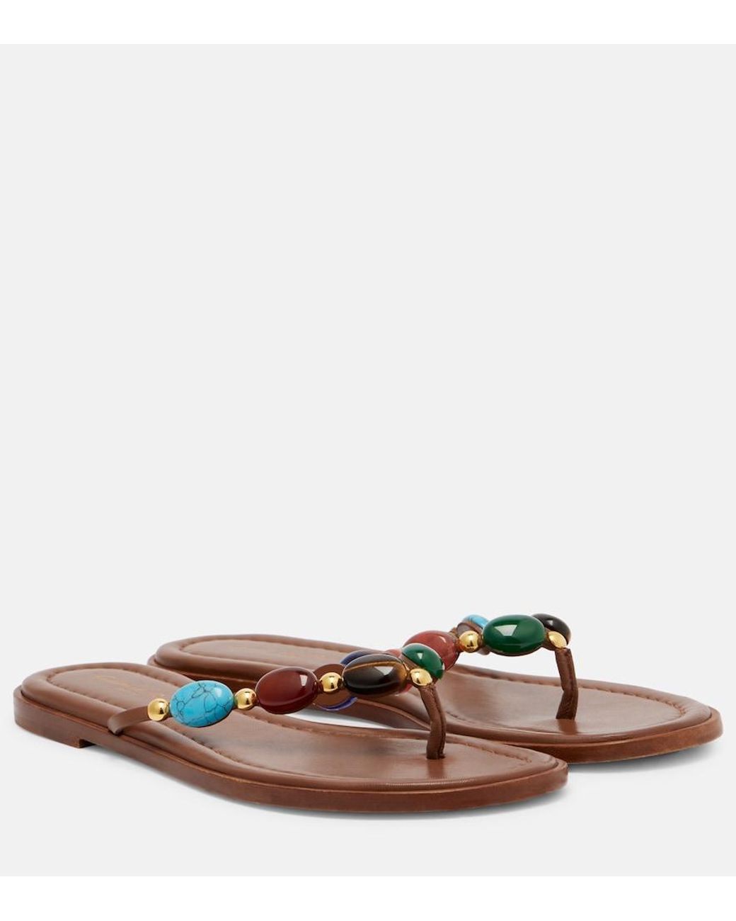 Gianvito Rossi Brown Shanti Leather Thong Sandals