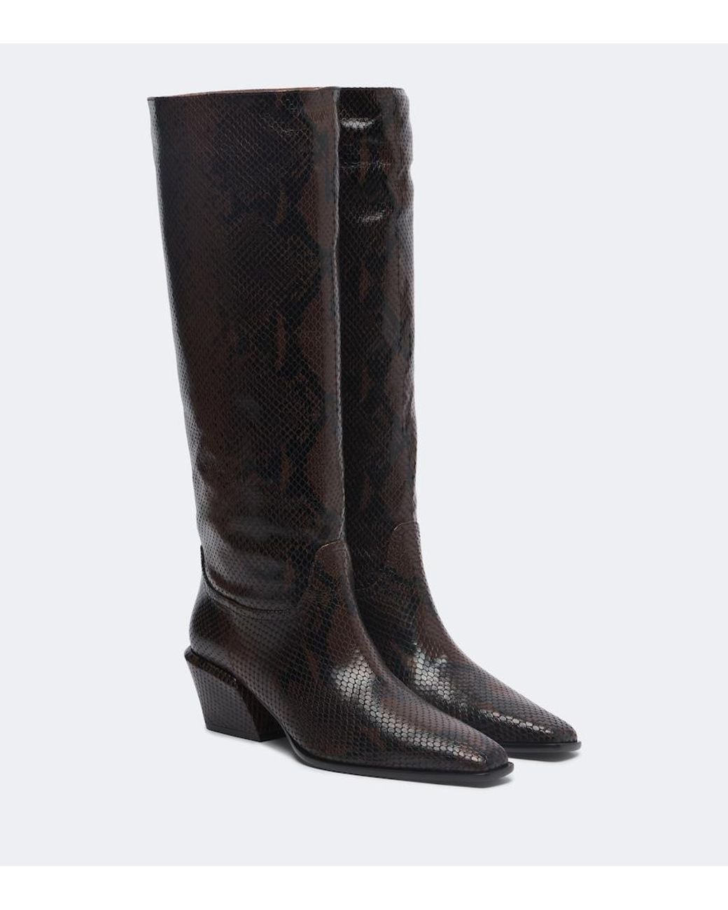 Paris Texas Black Bettina Snake-Effect Leather Knee-High Boots