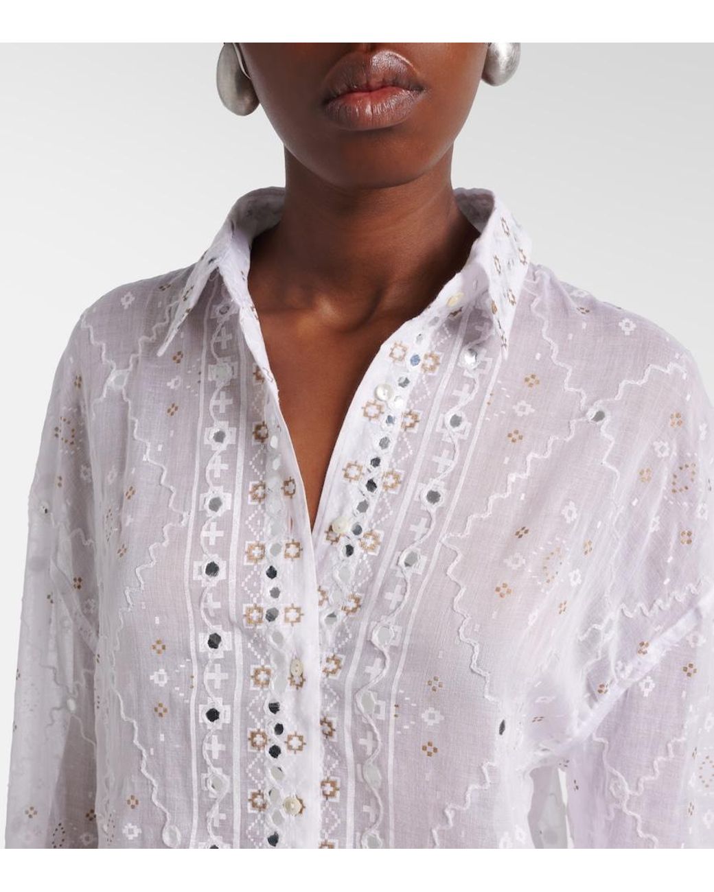 Juliet Dunn White Embellished Cotton Shirt