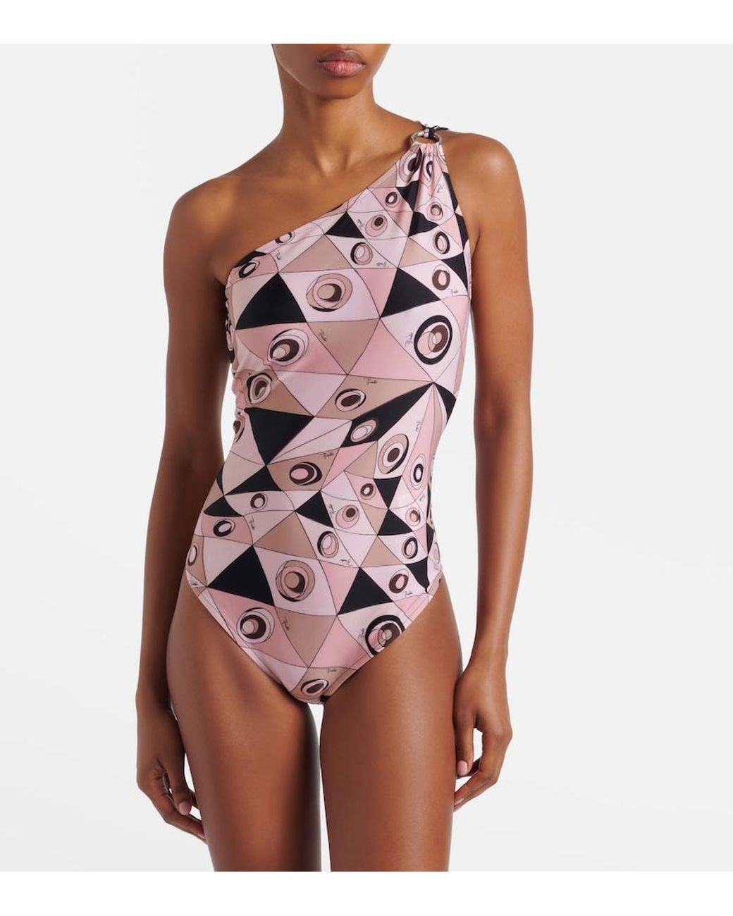 Emilio Pucci Pink Occhi One-Shoulder Swimsuit
