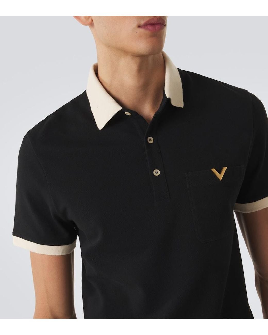 Valentino Garavani Black Vlogo Cotton Pique Polo Shirt for men
