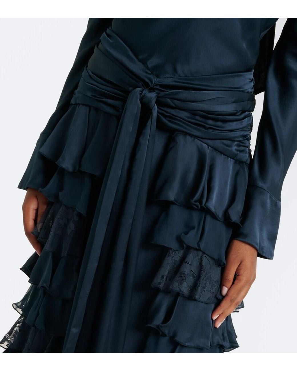 Zimmermann Blue Valiant Ruffled Silk Satin And Chiffon Gown