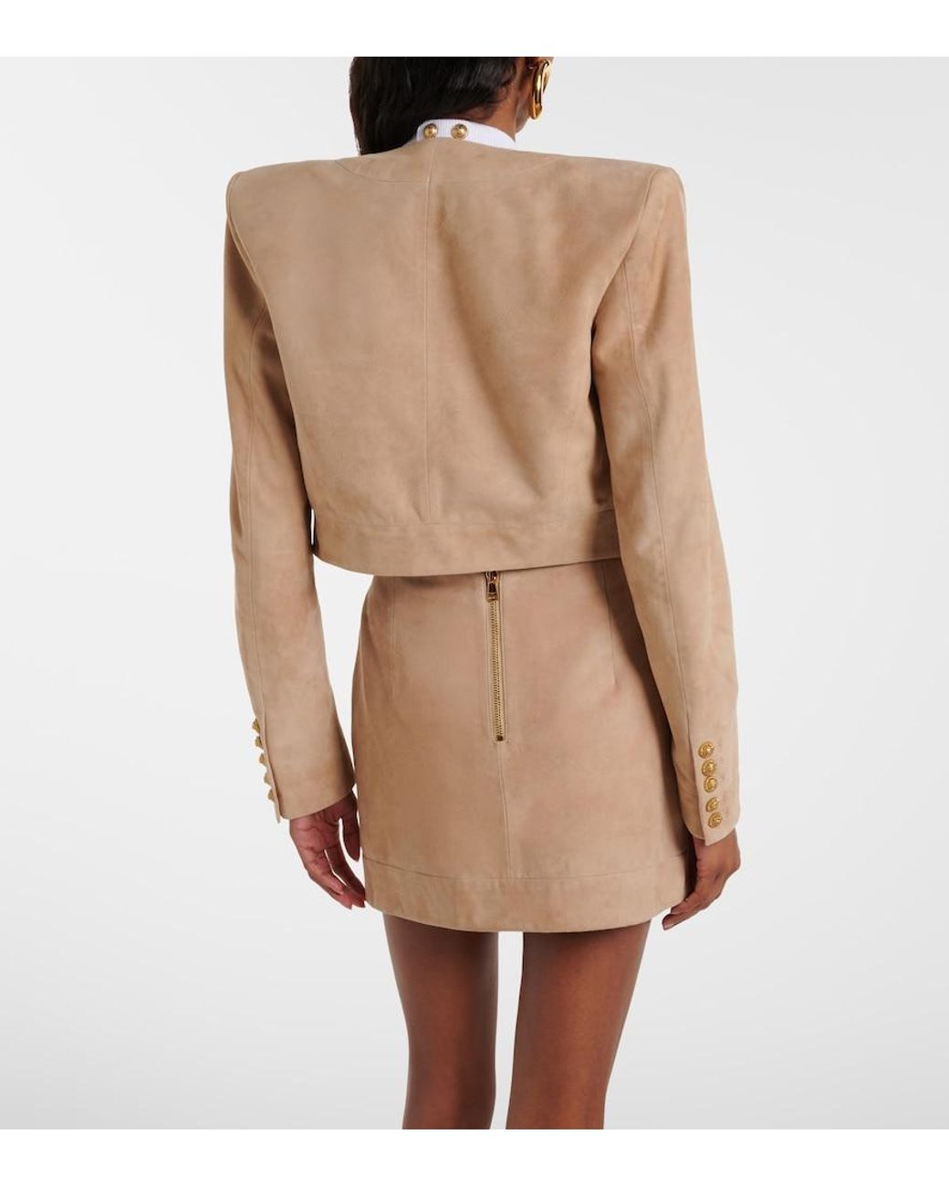 Balmain Natural Suede Cropped Jacket