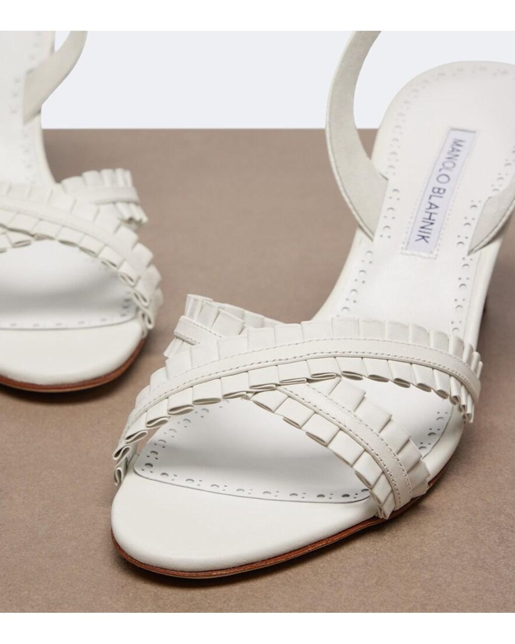 Manolo Blahnik White Volusan Leather Slingback Sandals