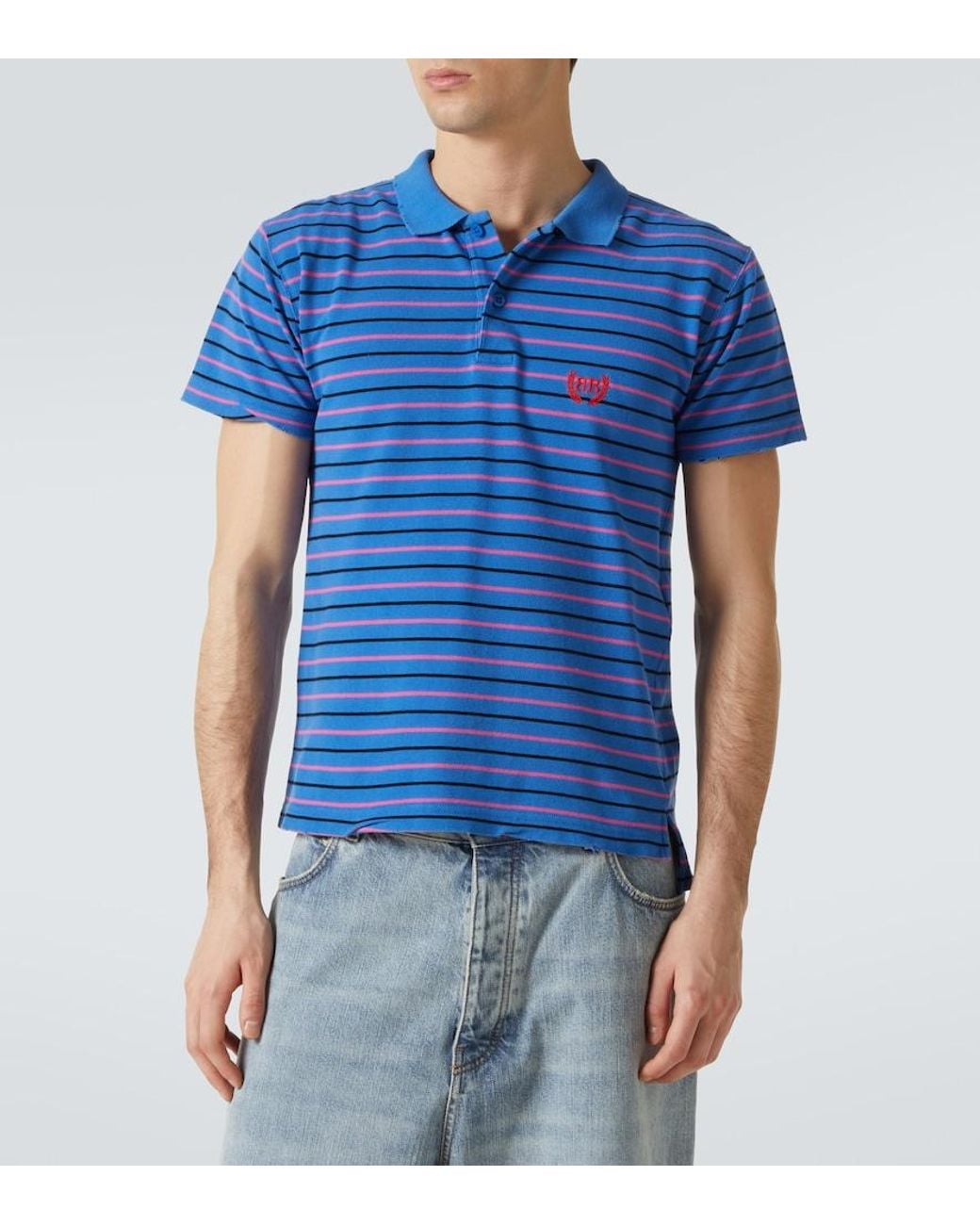 Balenciaga Blue Cotton Regular Polo Shirt With Logo Embroidery for men