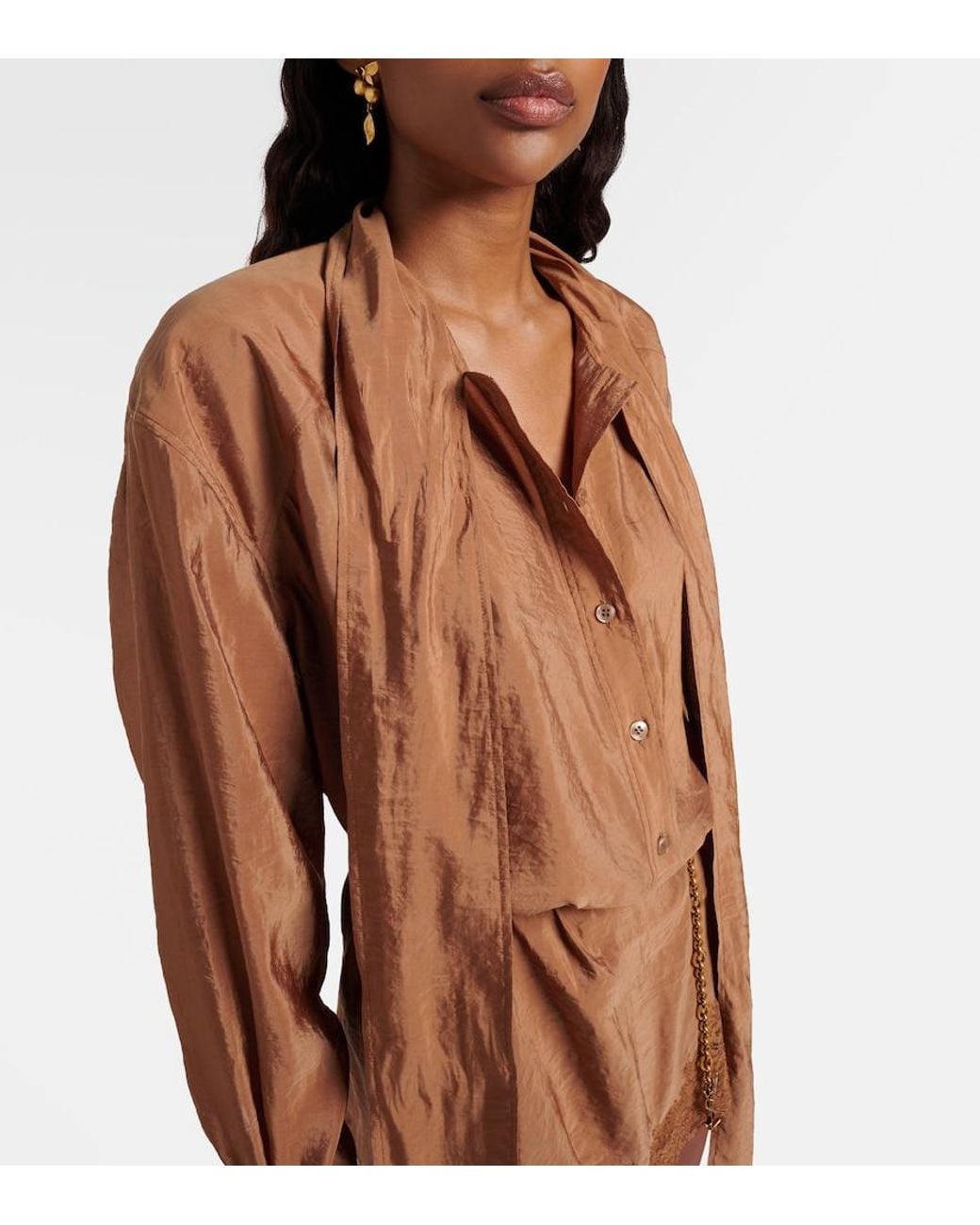Saint Laurent Brown Lace-Trimmed Tie-Neck Romper