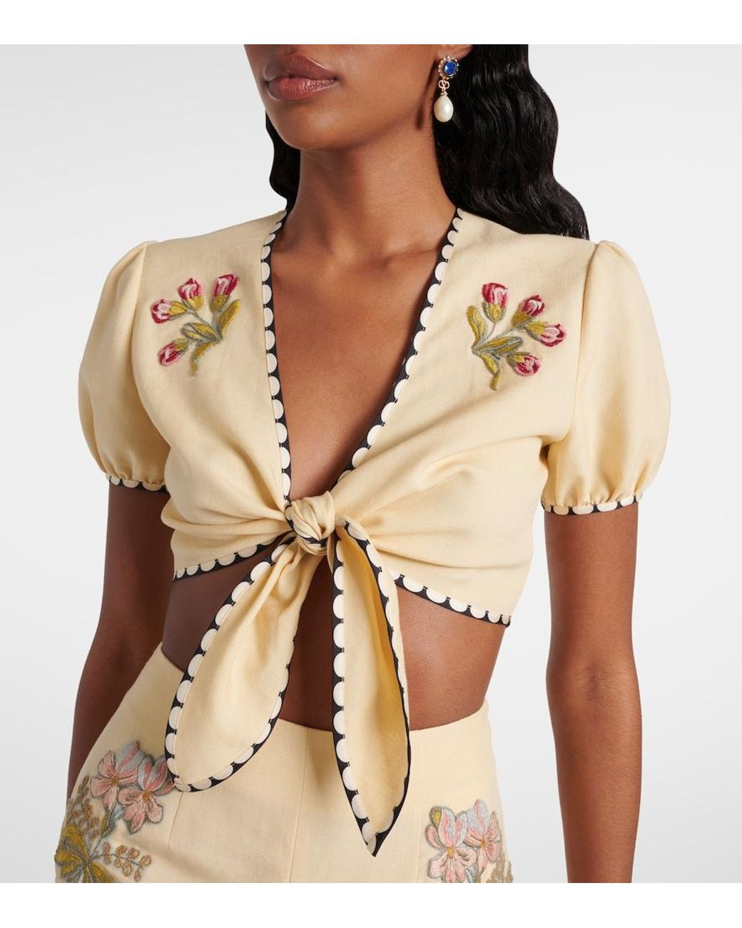 Valentino Garavani Natural Plus De Pois Embroidered Crop Top