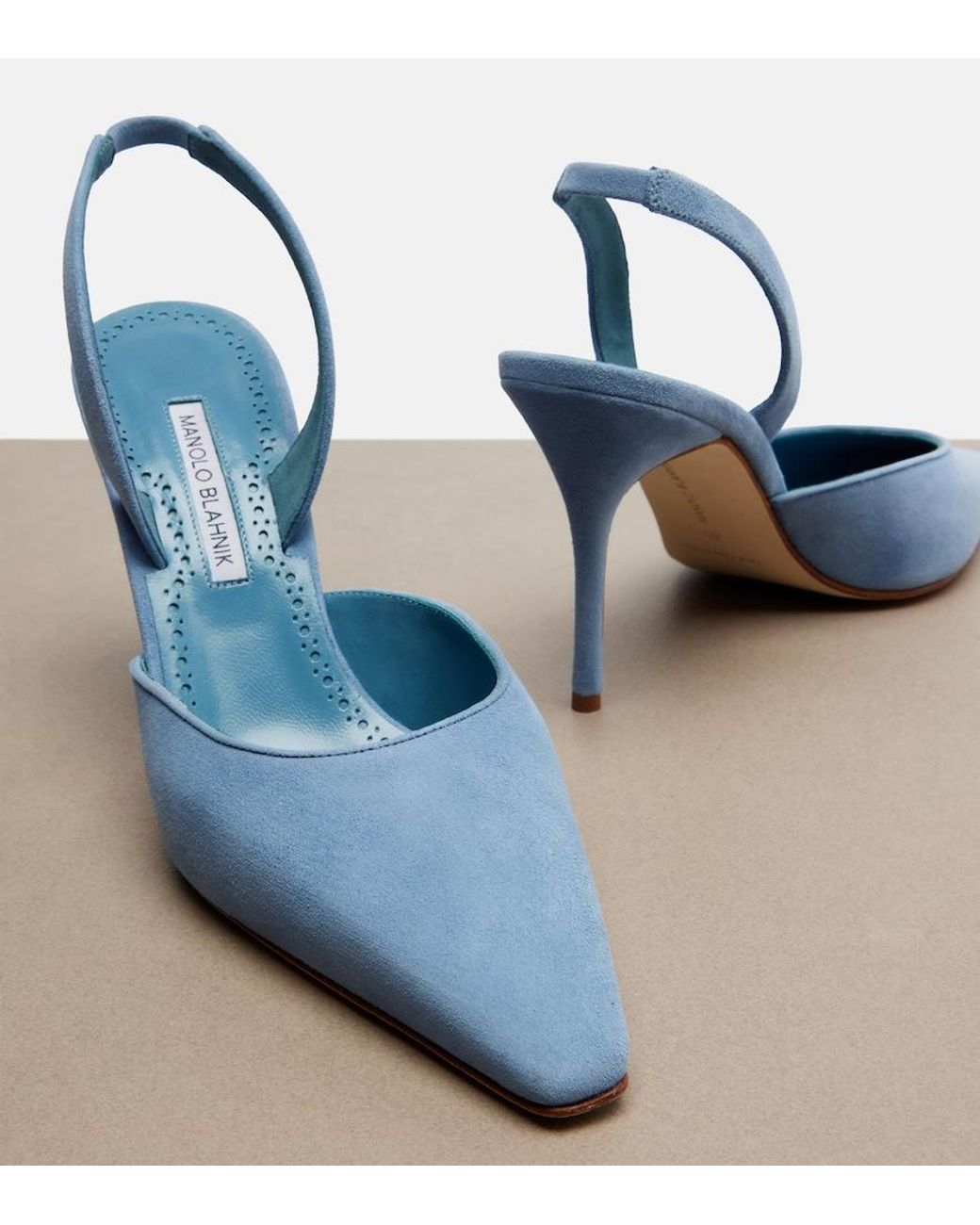 Manolo Blahnik Blue Borelapla Suede Slingback Pumps