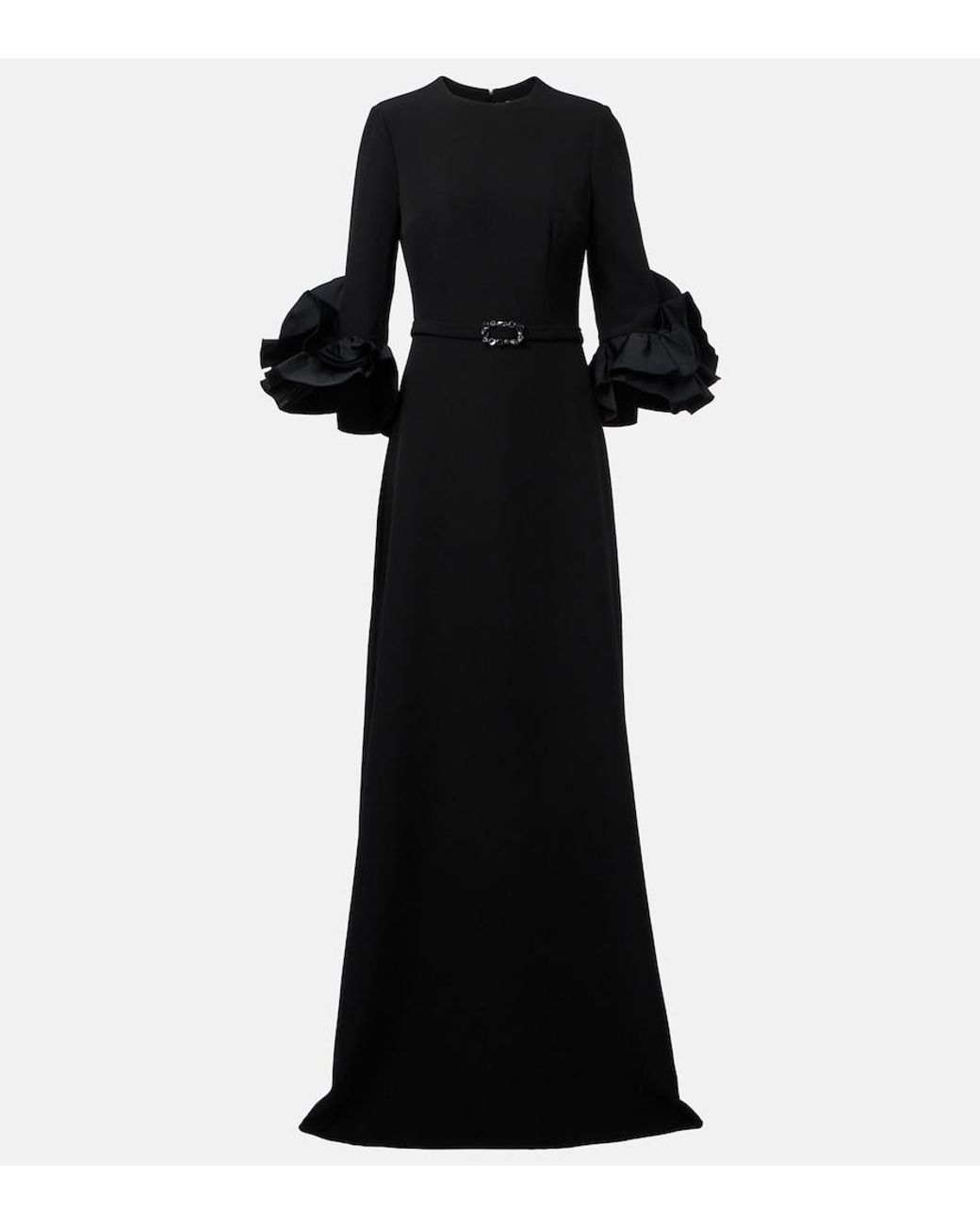 Safiyaa Black Belted Ruffled Crepe Gown