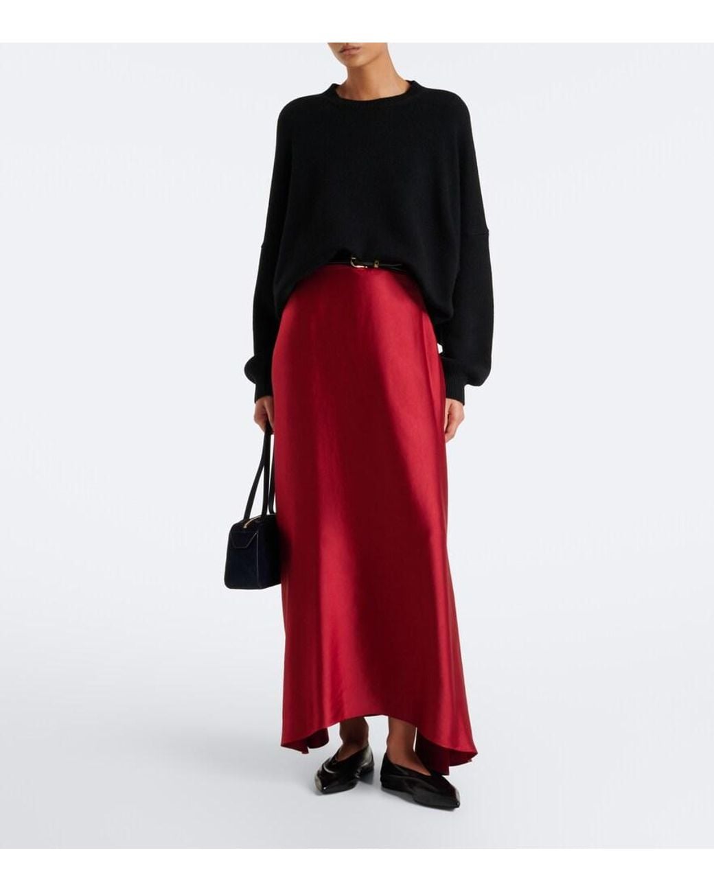 FFORME Red Carina Asymmetric Satin Maxi Skirt