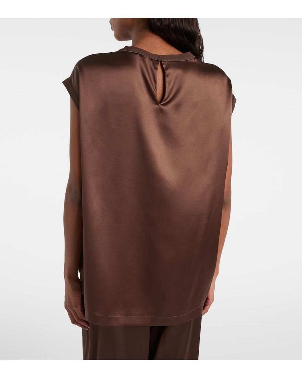 Brunello Cucinelli Brown Silk-Blend Satin Top