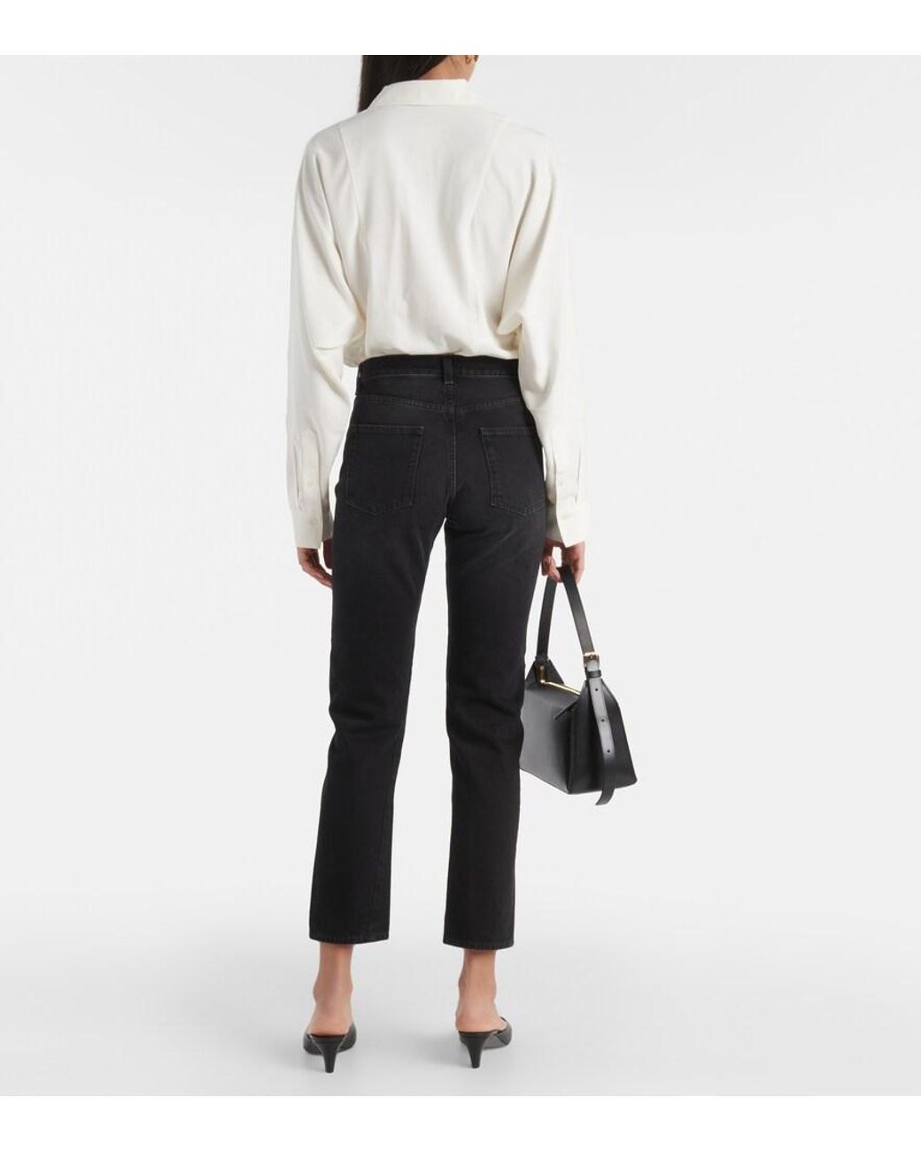 Totême  Black Mid-Rise Cropped Jeans