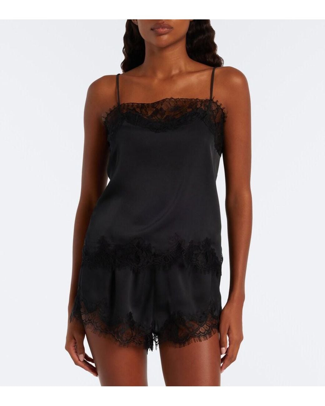 Faithfull The Brand Black Marisol Lace-Trimmed Satin Camisole