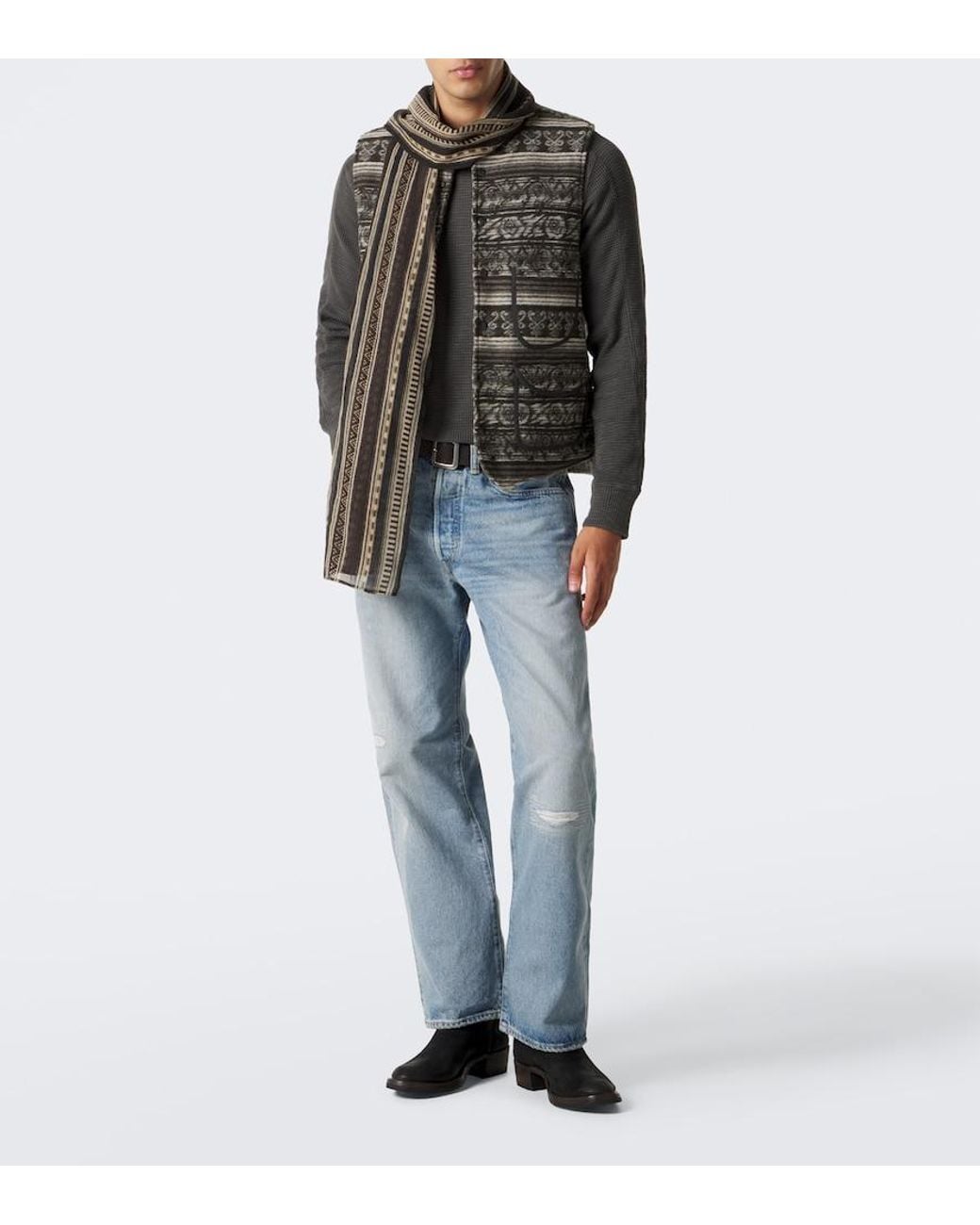 RRL Brown Wool Jacquard Scarf for men