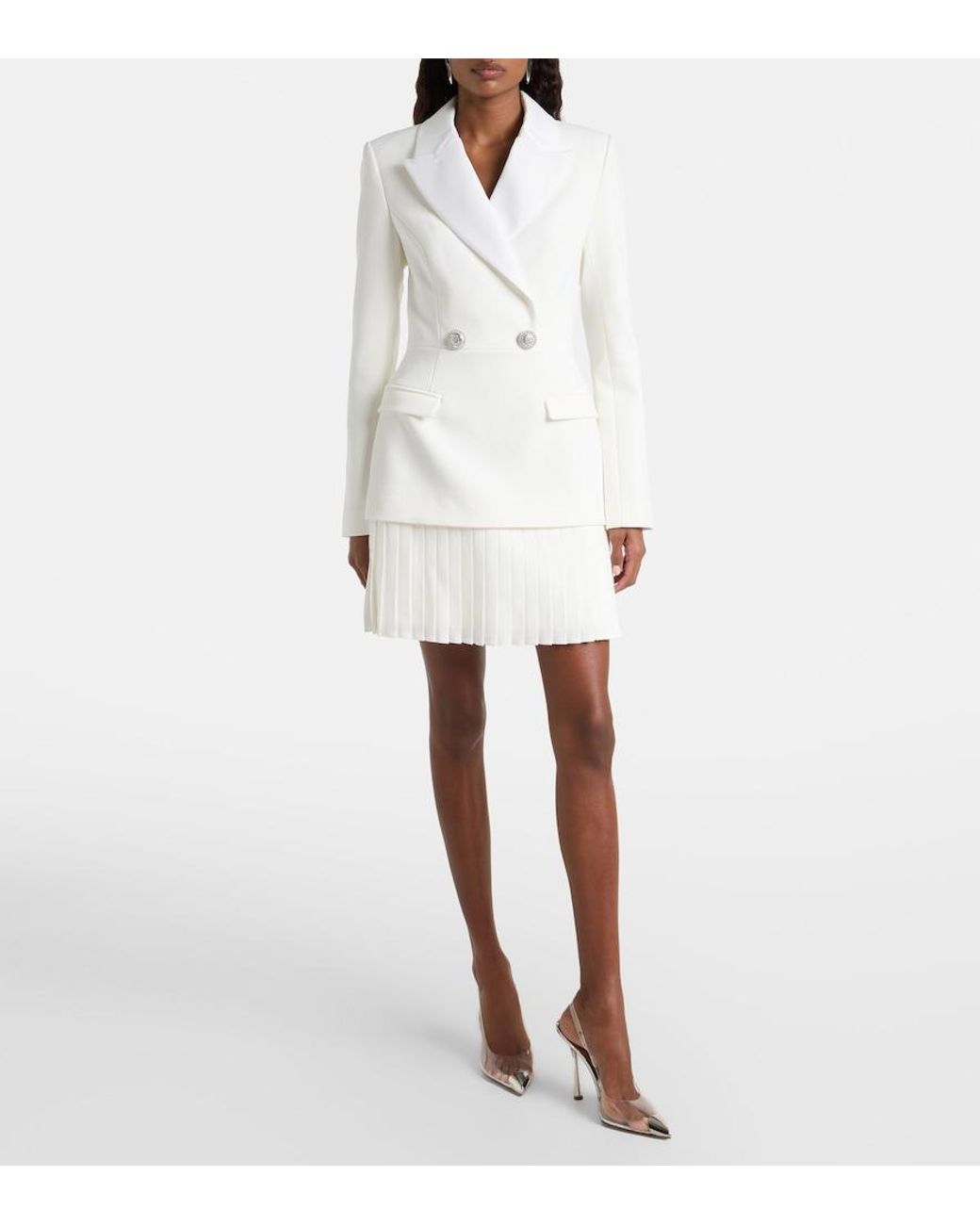 Rebecca Vallance White Bridal Atlas Pleated Blazer Dress