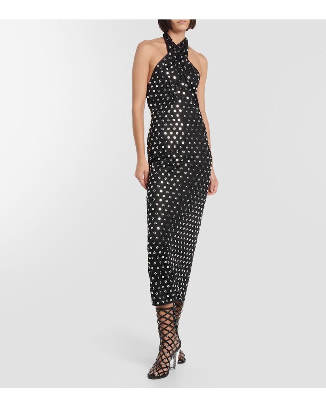 Alaïa Black Embellished Halterneck Midi Dress