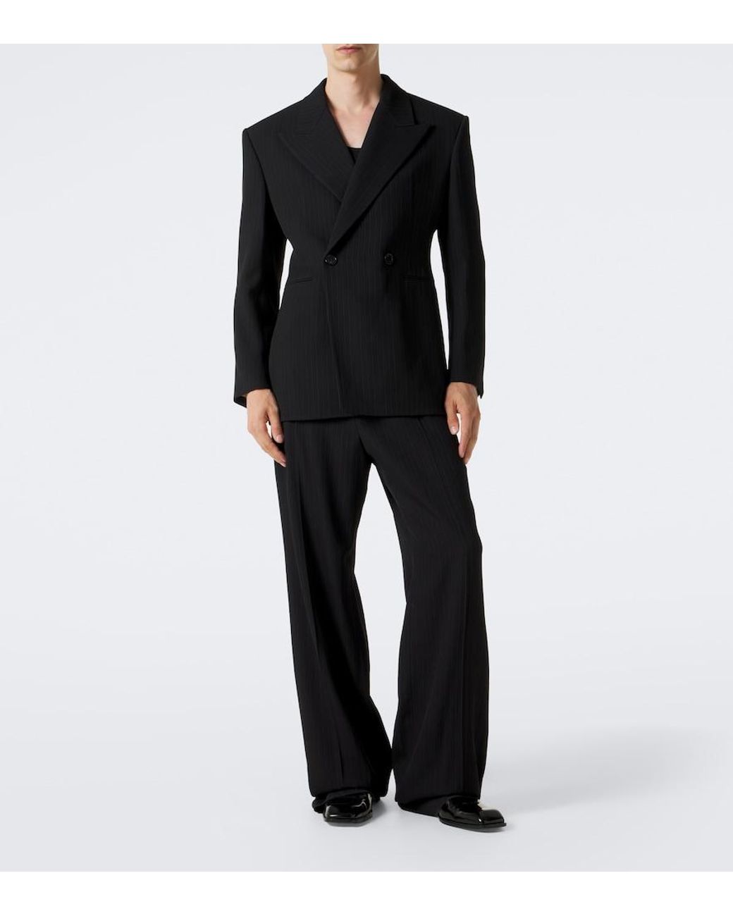 Saint Laurent Black Striped Wool-Blend Grain De Poudre Blazer for men