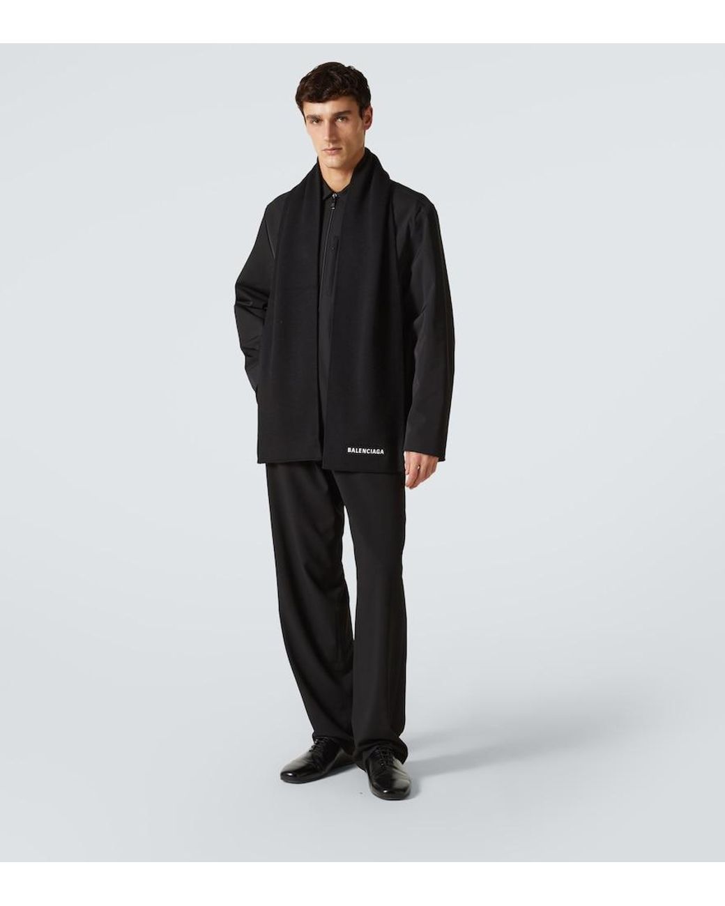Balenciaga Black Logo Wool-Blend Scarf for men