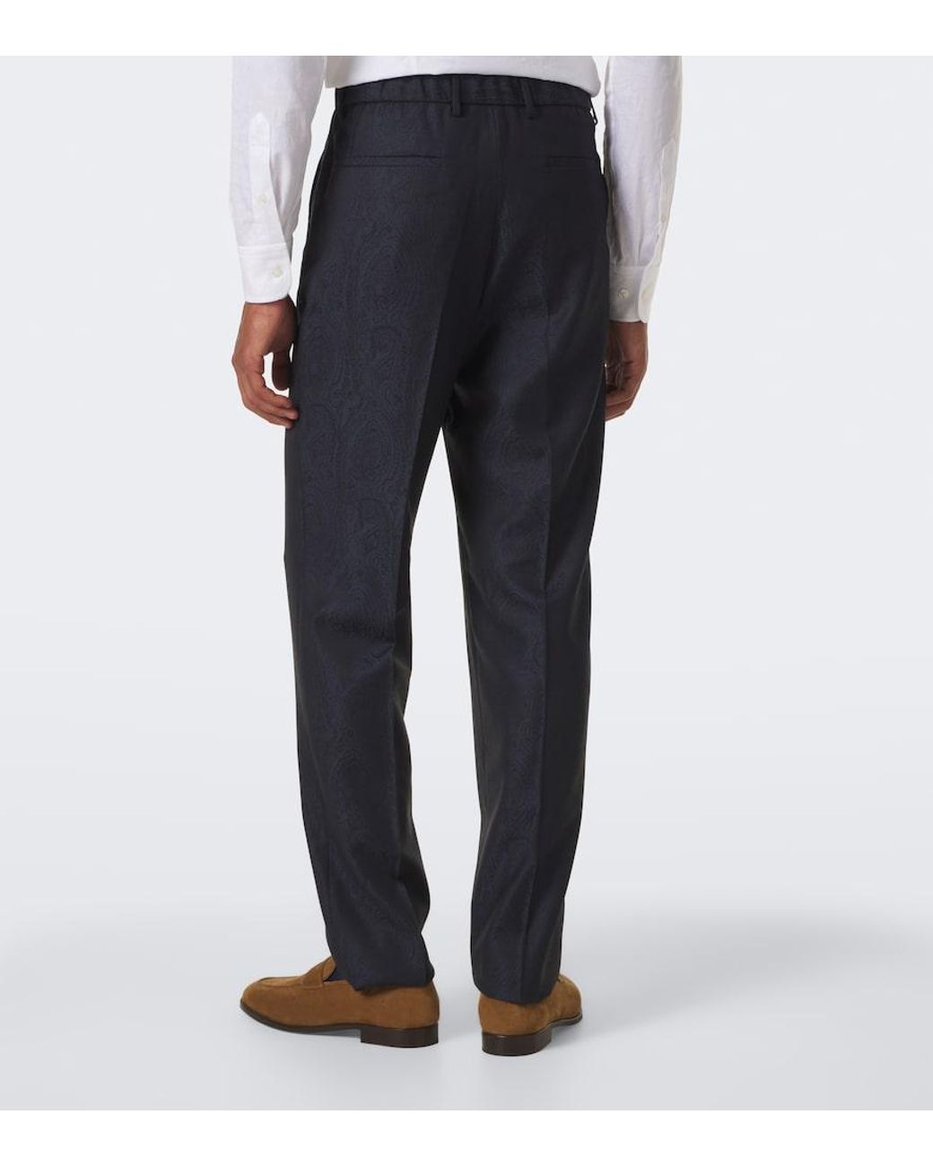 Etro Blue Jacquard Virgin Wool Straight Pants for men