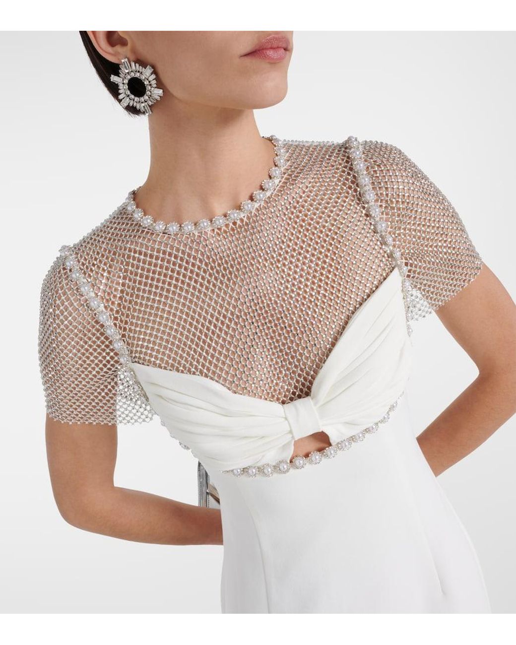 Self-Portrait White Bridal Embellished Crepe Midi Dress