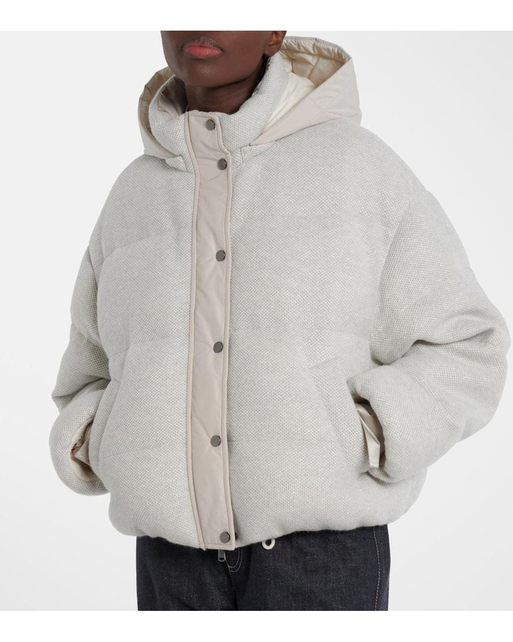 Brunello Cucinelli Gray Cashmere-Blend Down Jacket