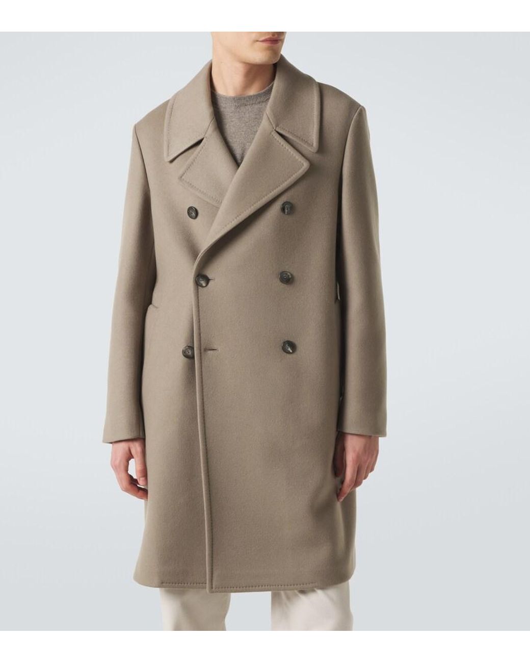 Agnona Natural Double-Breasted Cashmere Coat for men