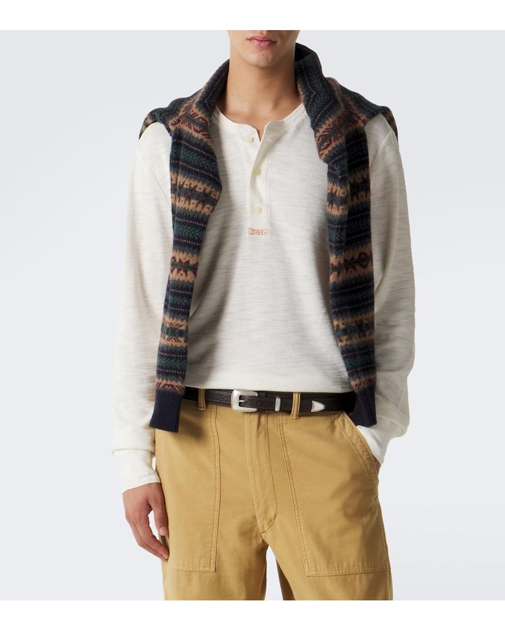 Polo Ralph Lauren White Waffle-Knit Cotton Henley Shirt for men