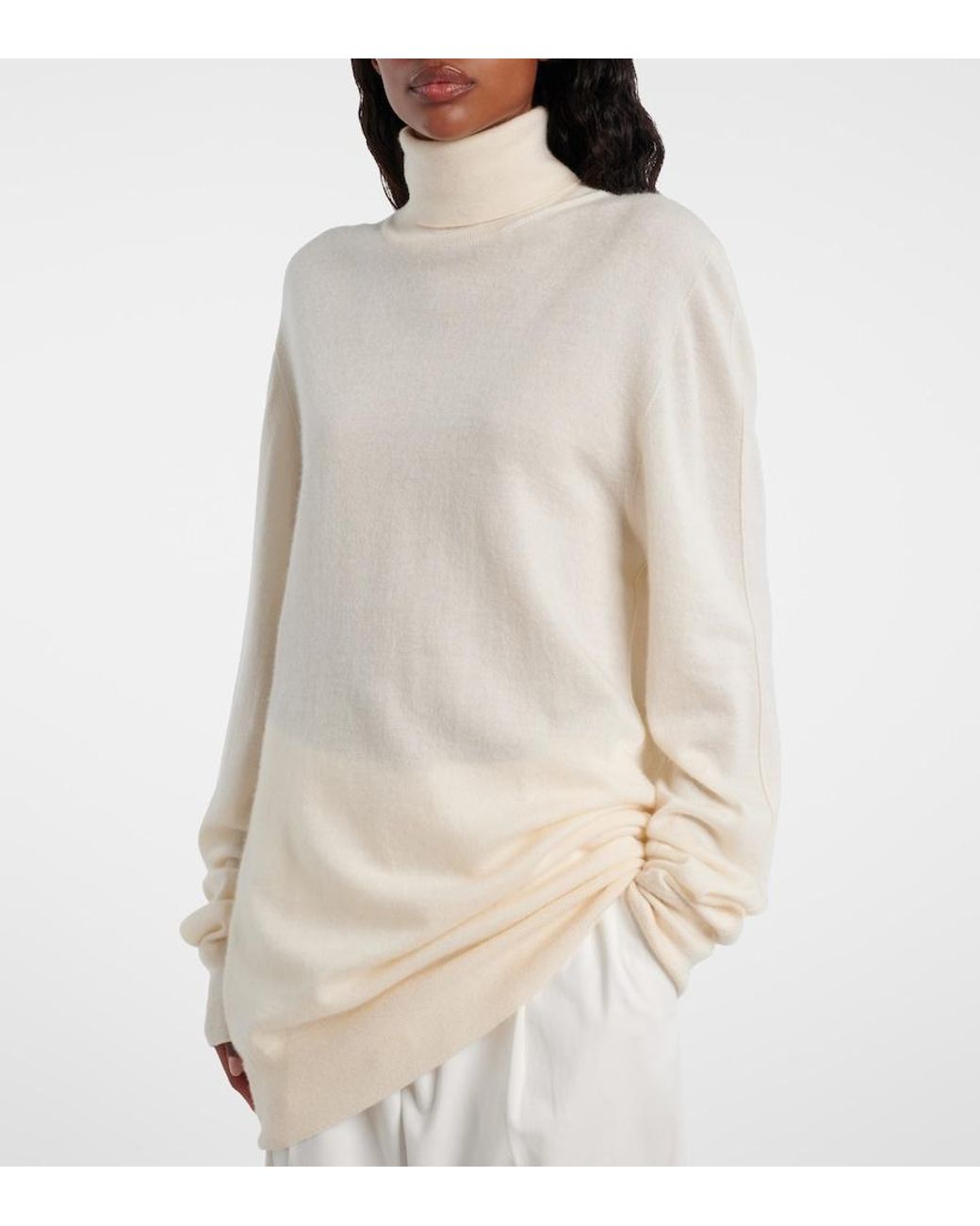 The Row White Lizzy Cashmere Turtleneck Sweater