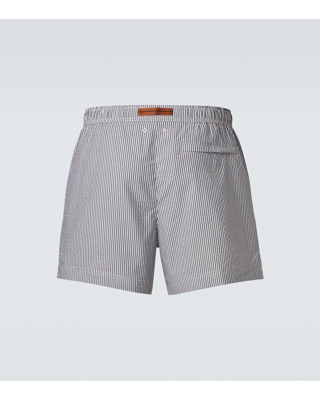Zegna Gray Seersucker Swim Trunks for men