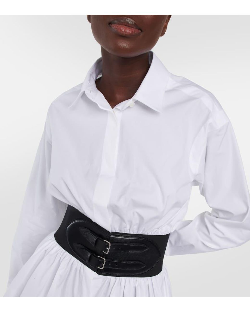 Alaïa White Belted Cotton Poplin Shirt