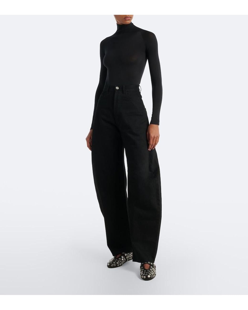 Alaïa Black Studded Leather Ballet Flats
