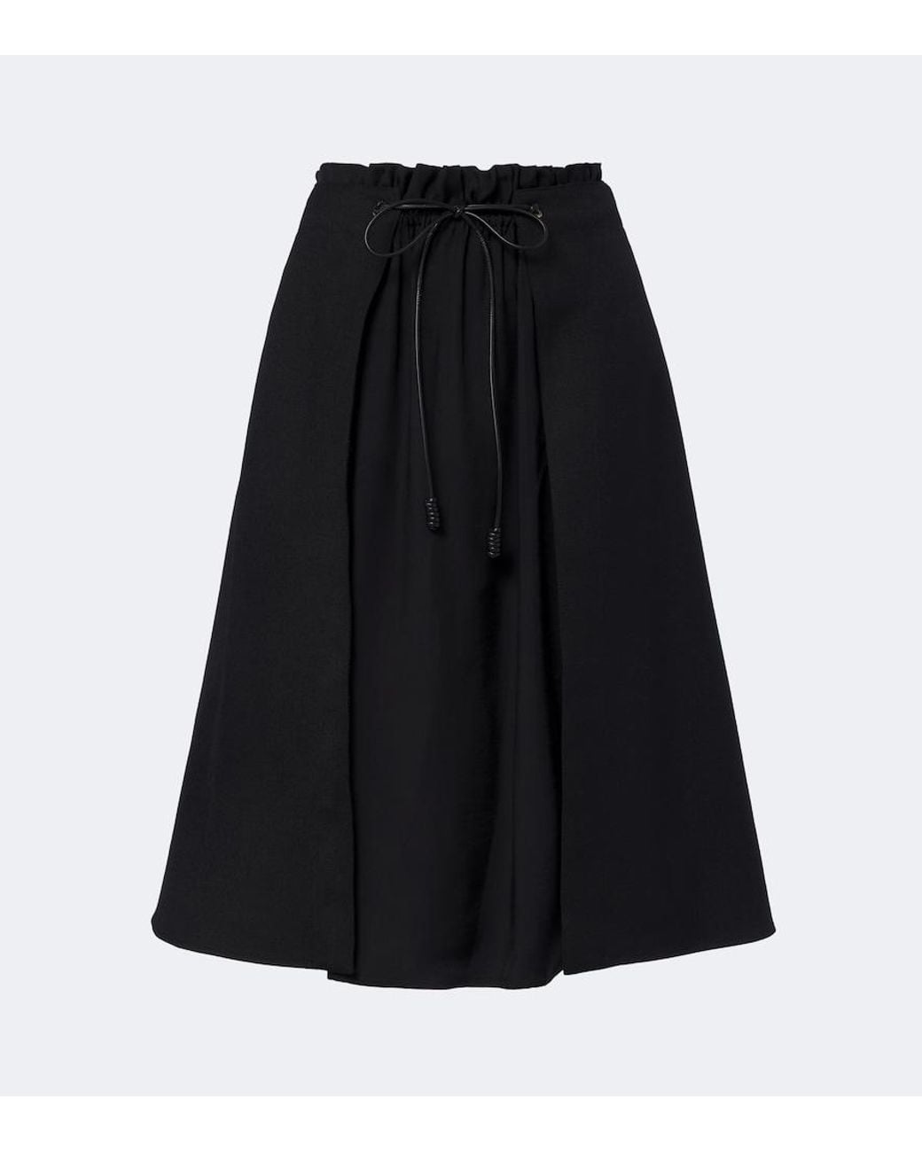 Moncler Black Leather-Trimmed Virgin Wool Midi Skirt
