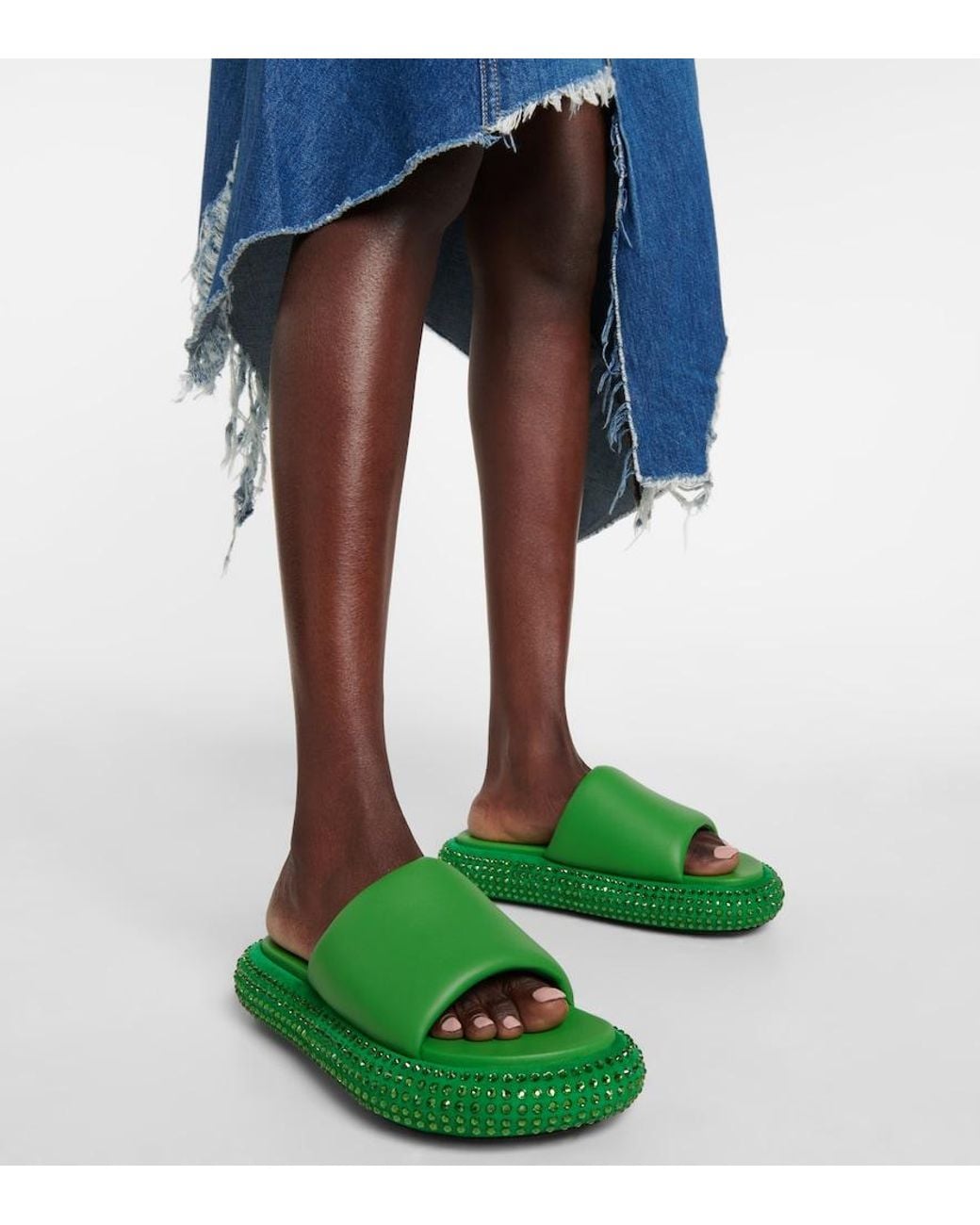 J.W. Anderson Green Embellished Leather Slides