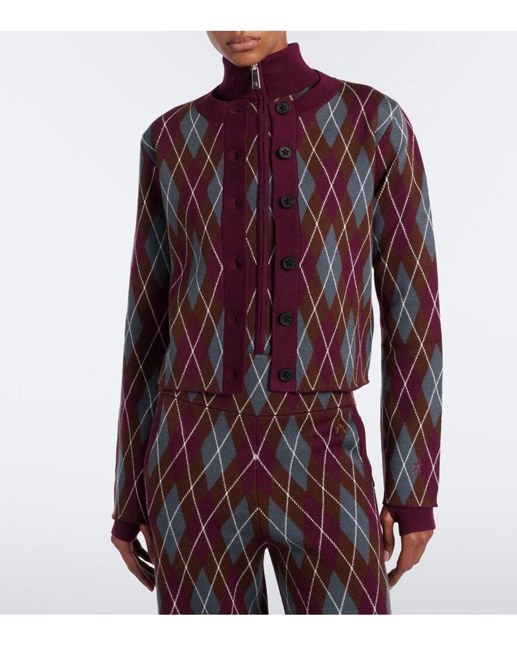 Perfect Moment Red Argyle Wool Cardigan
