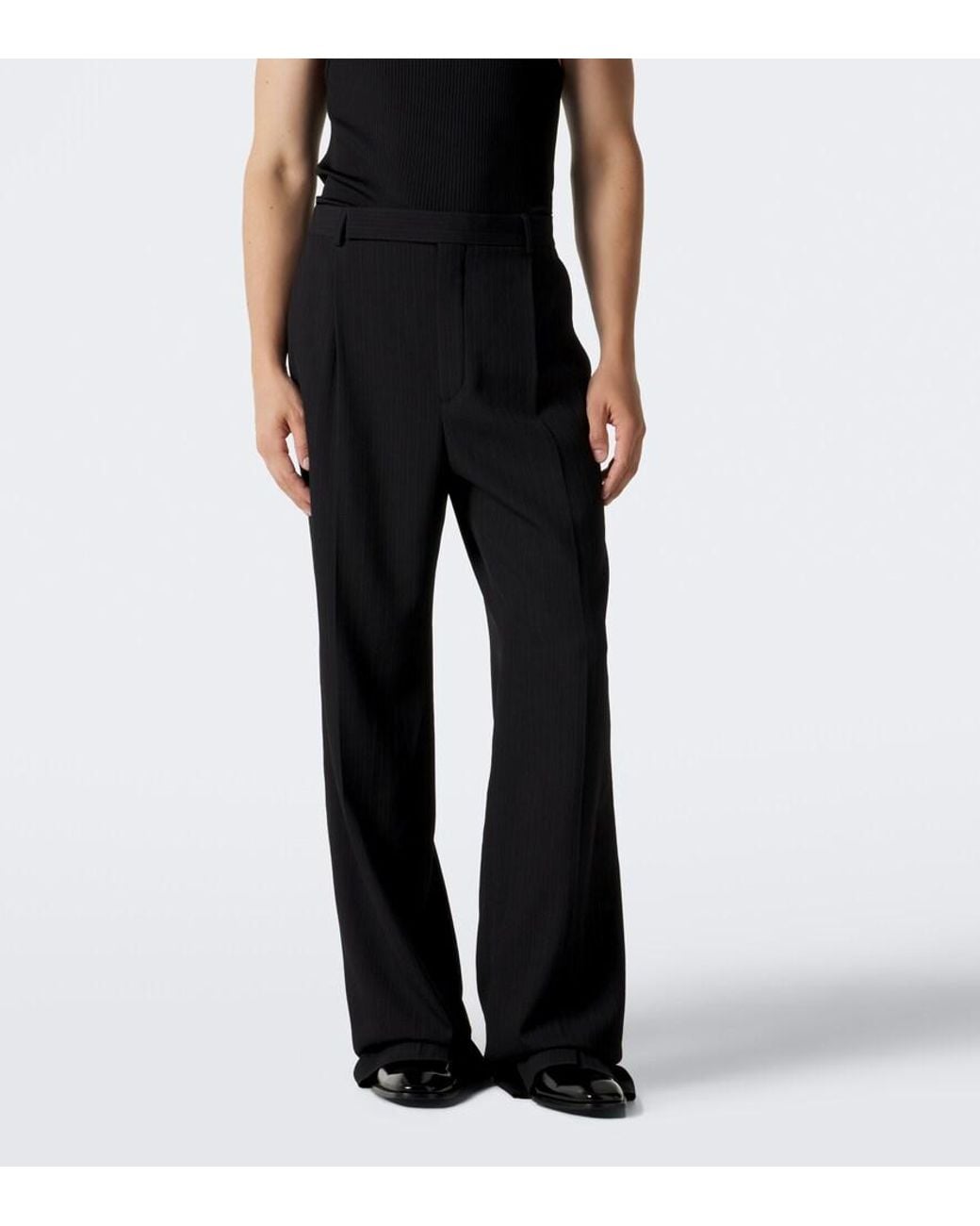 Saint Laurent Black Striped Wool-Blend Crepe Straight Pants for men