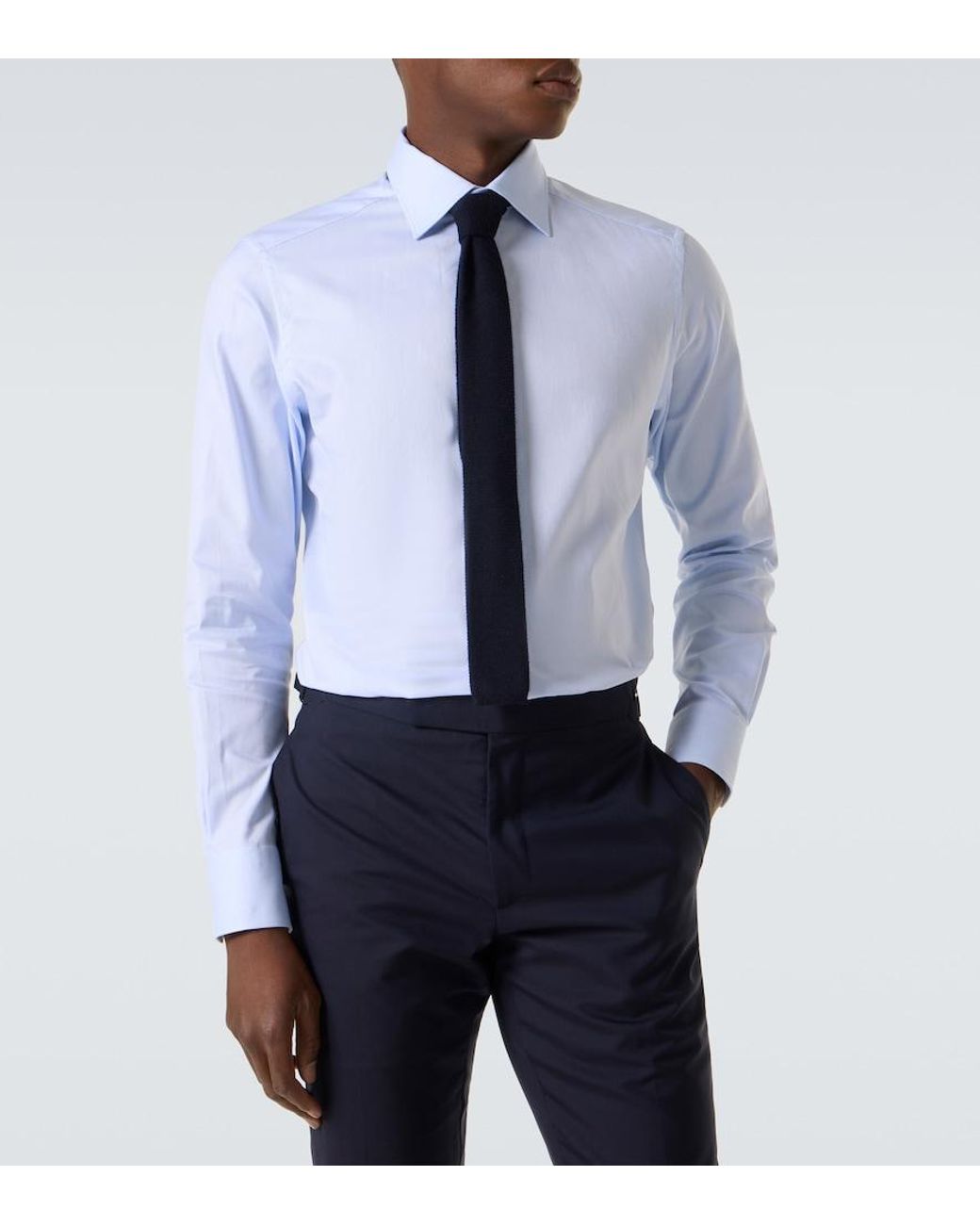 Zegna Blue Cotton Poplin Shirt for men