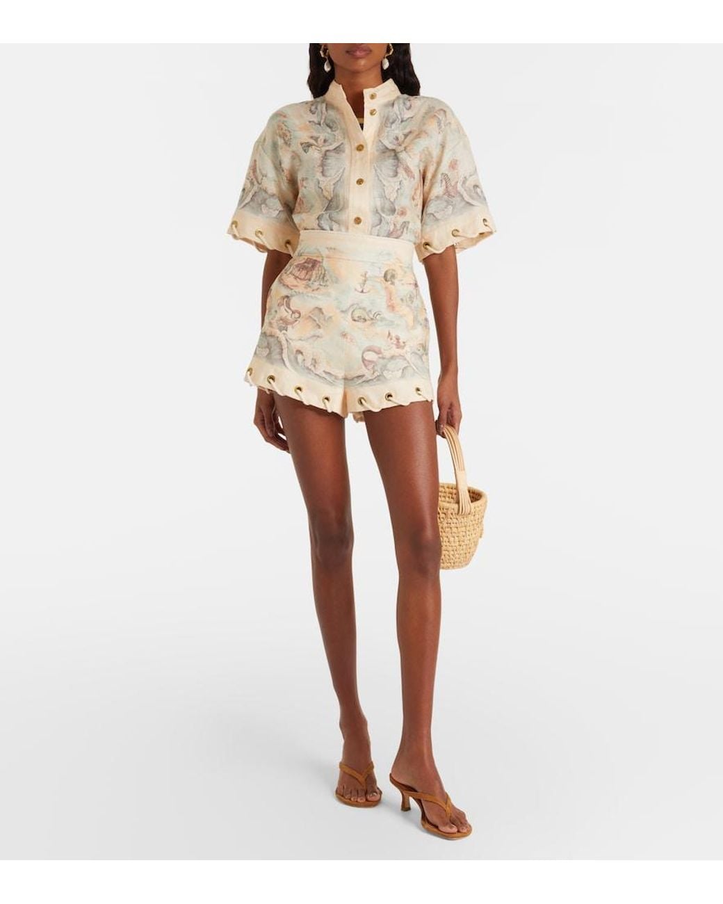 Zimmermann Natural Printed Linen Shirt