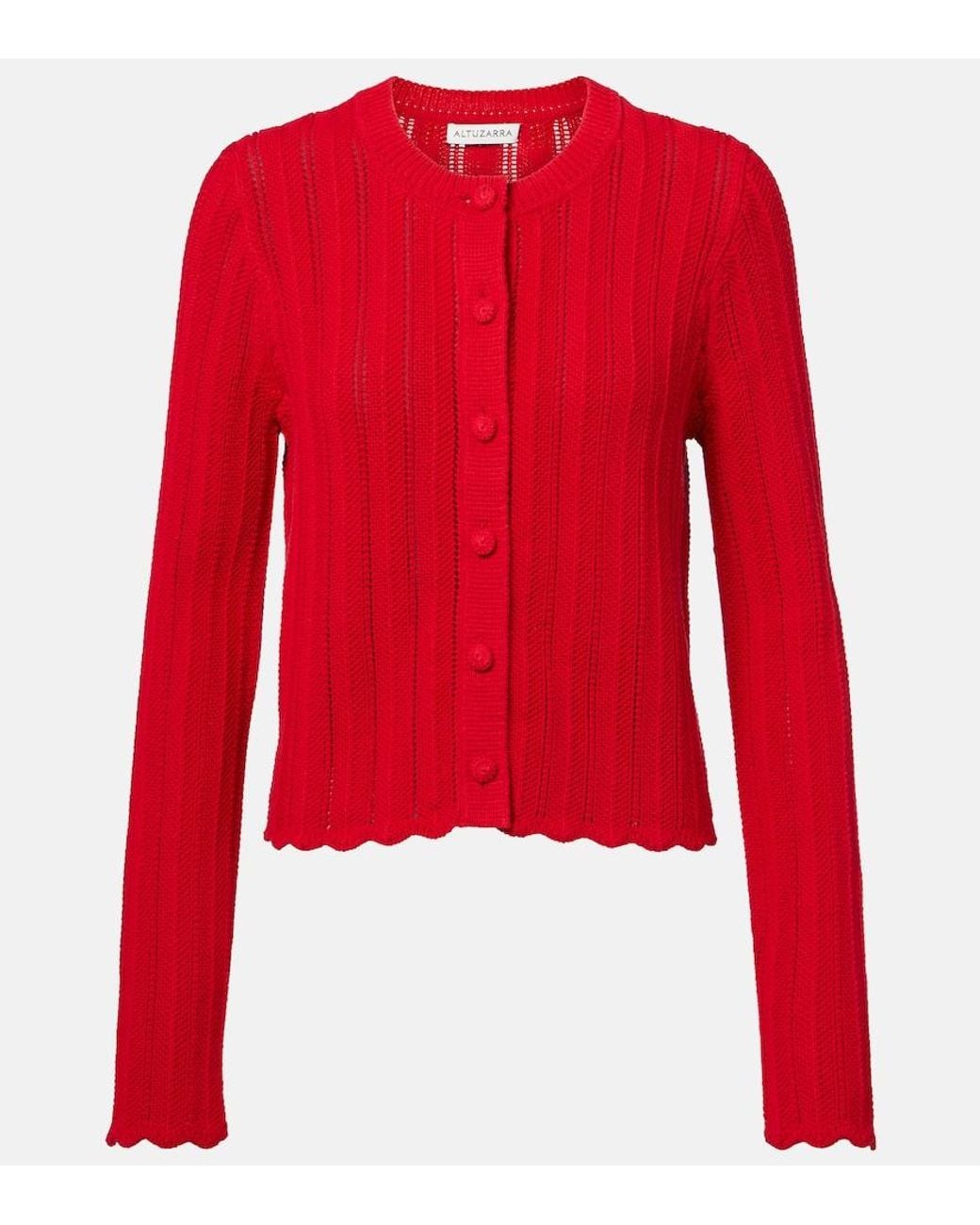 Altuzarra Red Mariette Scalloped Pointelle Cotton Cardigan