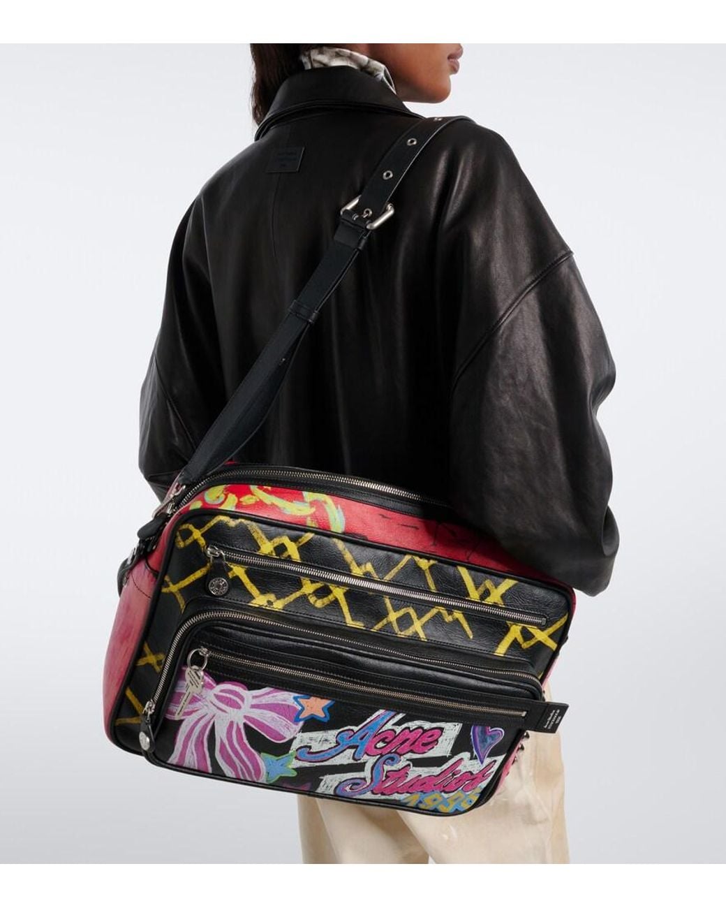 Acne Black Camero Camera Printed Leather Shoulder Bag